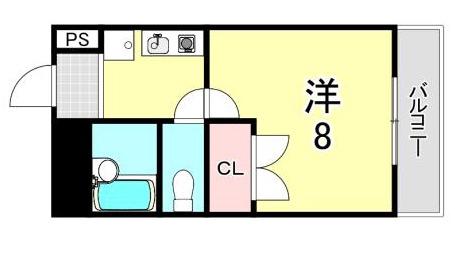 サンハイツ甲陽園(1K/2階)の間取り写真