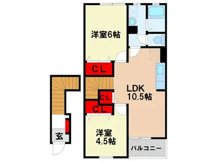 EXCEL ROSE(2LDK/2階)の間取り写真