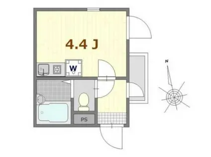 オーシャンハイツ浅草(ワンルーム/2階)の間取り写真