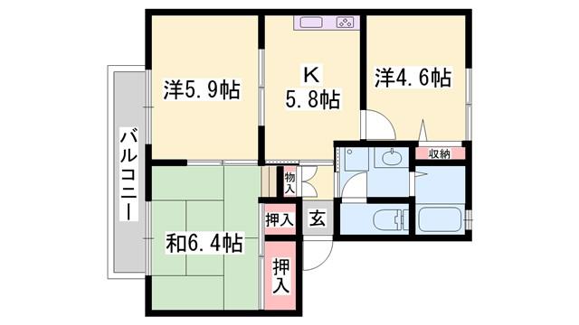 グリーンヒル今宿 A棟(3K/1階)の間取り写真