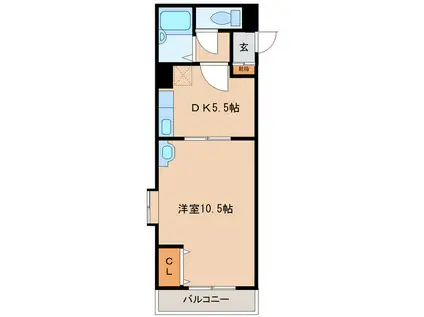 パークサイド大在中央(1DK/2階)の間取り写真