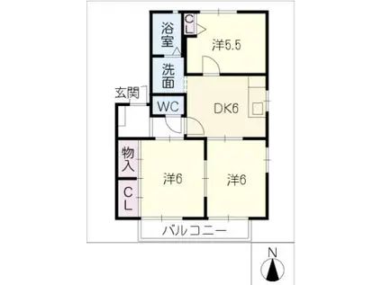 SUGAR HAIM D棟(3DK/2階)の間取り写真