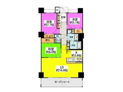 アイランドシティ・ヴェルデコートI区4番館1202号(3LDK/12階)の間取り写真