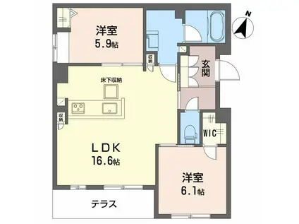 フォレナ山田東(2LDK/1階)の間取り写真