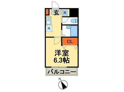 クラリティ稲毛(1K/1階)の間取り写真