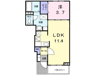 カーサ プラシードI(1LDK/1階)の間取り写真