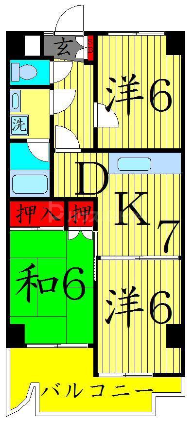 スカイハイツYOSHIMI(3DK/6階)の間取り写真
