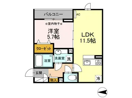 ファミユ B(1LDK/3階)の間取り写真