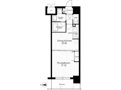 南森町プライマリーワン(1DK/11階)の間取り写真