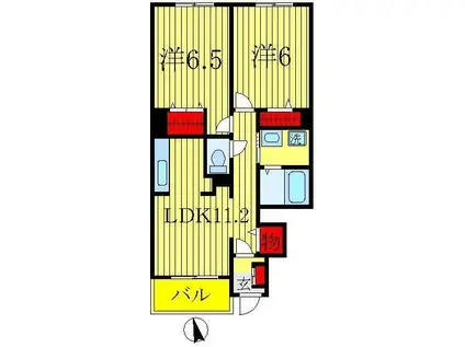 エレガントヒルIIB(2LDK/1階)の間取り写真