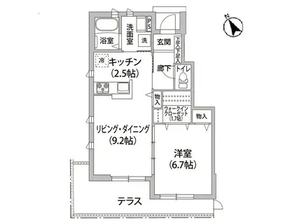 ルフレ用賀B棟(1LDK/1階)の間取り写真