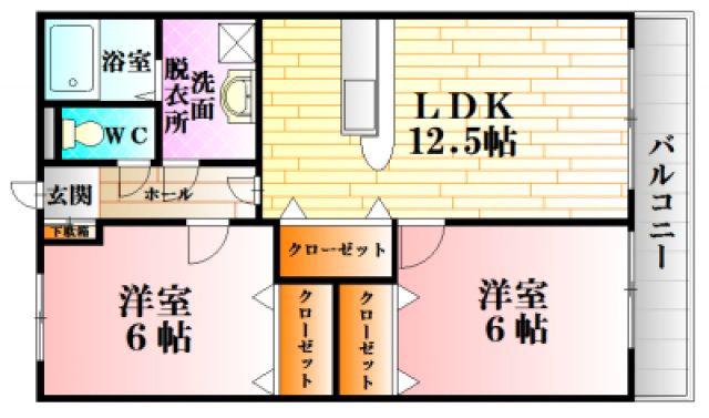 コーポ寺西(2LDK/3階)の間取り写真