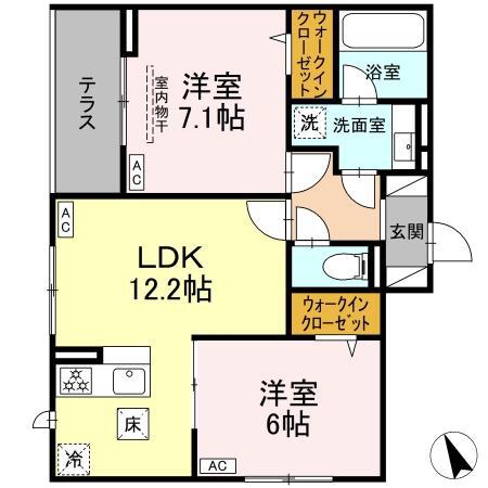 D PAINA 宿河原6 II(2LDK/1階)の間取り写真