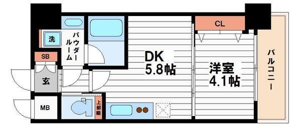 スプランディッド安土町(1DK/9階)の間取り写真