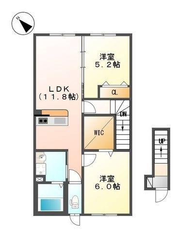 CRECIA(2LDK/2階)の間取り写真