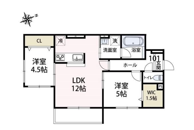ルガロノイエス(2LDK/1階)の間取り写真