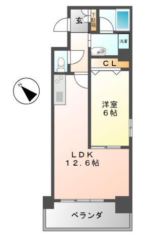 タカマツレジデンス鶴舞公園(1LDK/8階)の間取り写真