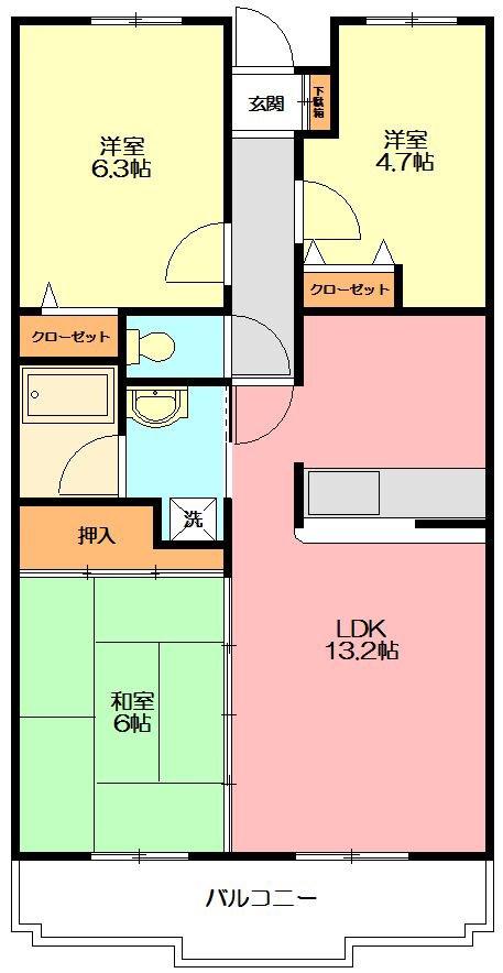 レジデンス山手台(3LDK/1階)の間取り写真