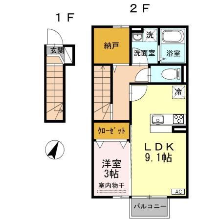 マシェリ ハウス(1LDK/2階)の間取り写真