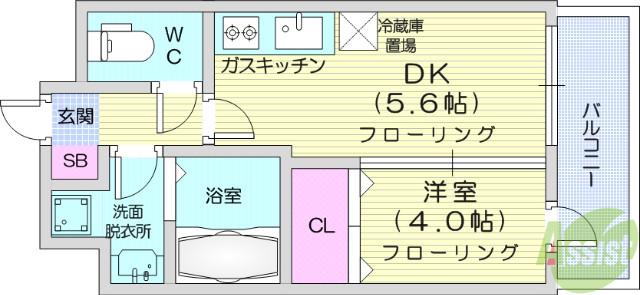 エルスタンザ子平町(1DK/2階)の間取り写真