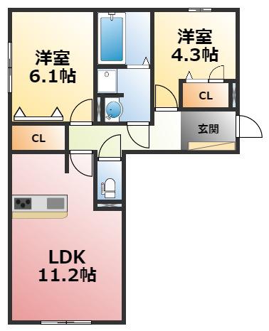 エムライズ西宮(2LDK/2階)の間取り写真