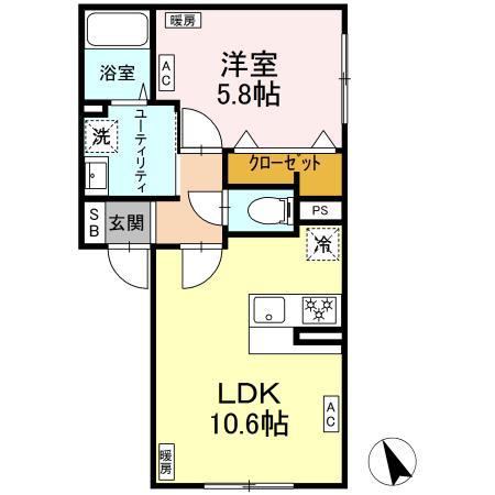 FIRST SKY K(1LDK/2階)の間取り写真