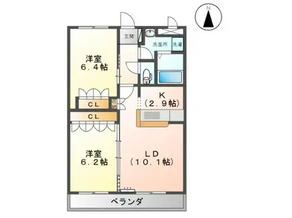 フォレストヴィラ本江(2LDK/1階)の間取り写真