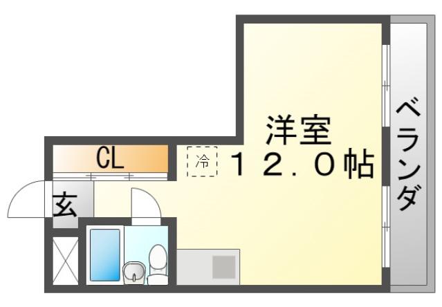 ハイツ衣笠(ワンルーム/3階)の間取り写真