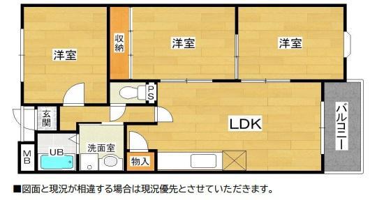 浜寺パークハイツ(3LDK/1階)の間取り写真