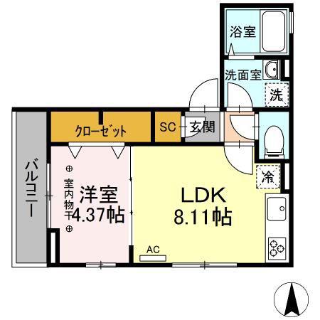 GRANDEUR中葛西(1LDK/2階)の間取り写真