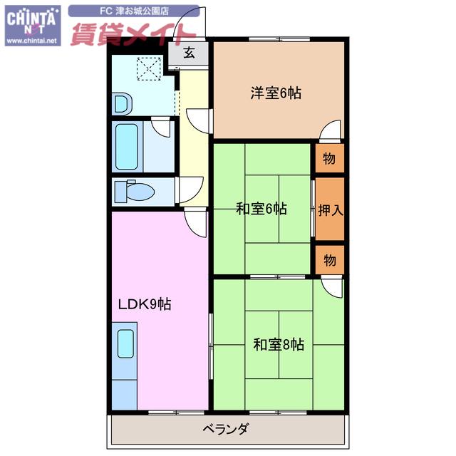 町屋ライフA(3LDK/1階)の間取り写真
