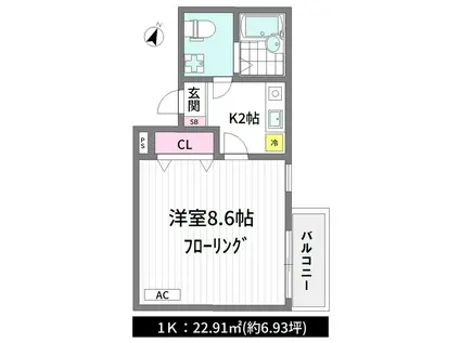 スマイラス新江古田(1K/3階)の間取り写真