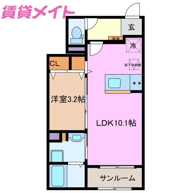 ベルシャイン I(1LDK/1階)の間取り写真