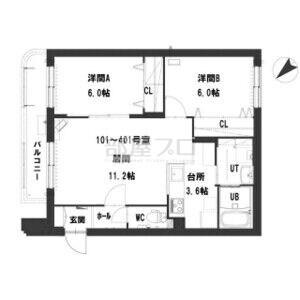 カームシティ 822(2LDK/4階)の間取り写真