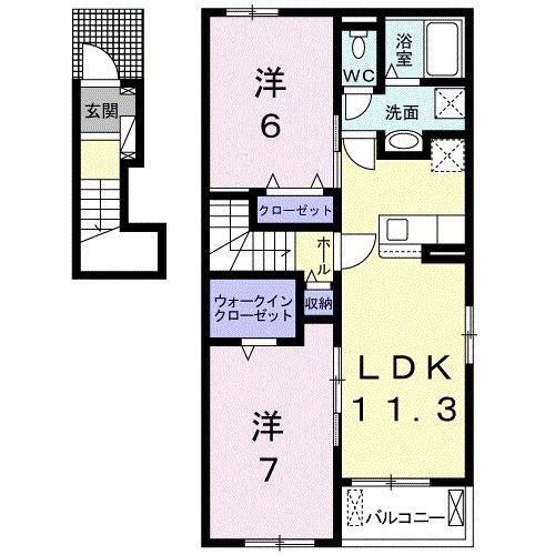 ヘリオス木太I(2LDK/2階)の間取り写真