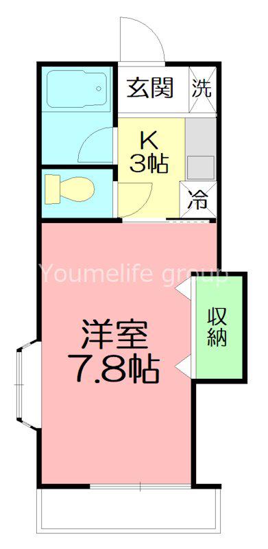 スクエアコート(1K/1階)の間取り写真