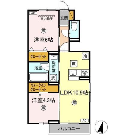 SPINEL A棟(2LDK/1階)の間取り写真