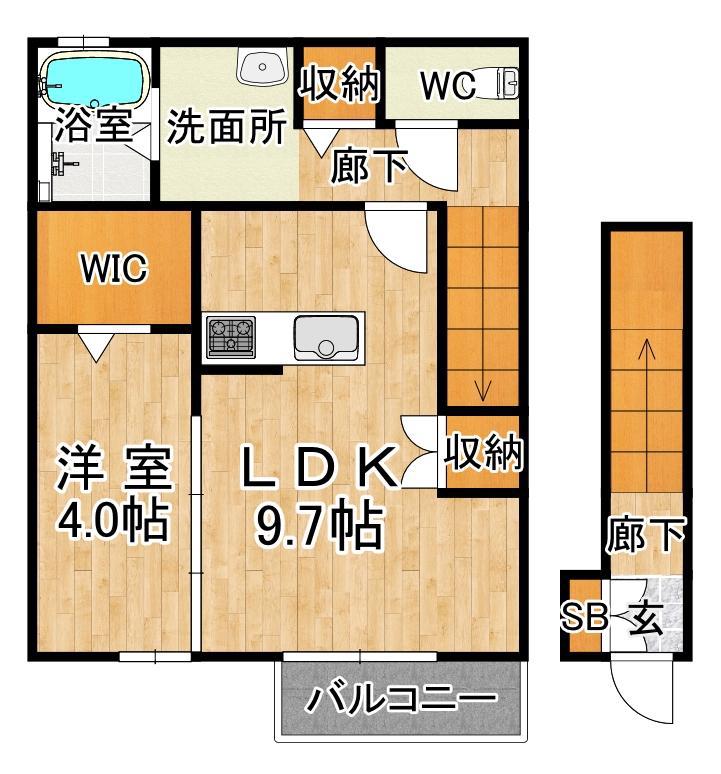 サンガーデン高津橋(1LDK/2階)の間取り写真