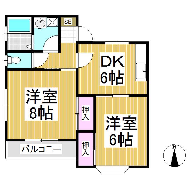 ピースフルタウン(2DK/1階)の間取り写真