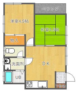 イーストヴィレッジ山田(2DK/1階)の間取り写真