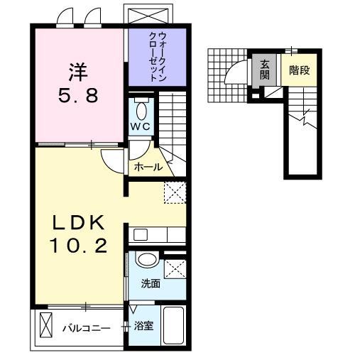 ケイズ・ヒビキ(1LDK/2階)の間取り写真