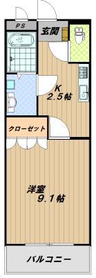アルコバレーノ白水(1K/2階)の間取り写真
