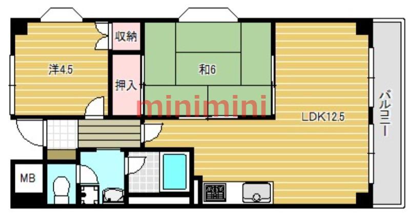 パークハイツミシマVOLII(2LDK/4階)の間取り写真