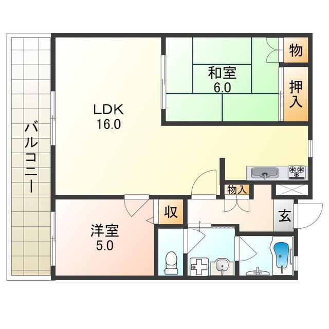 清川6番館(2LDK/2階)の間取り写真
