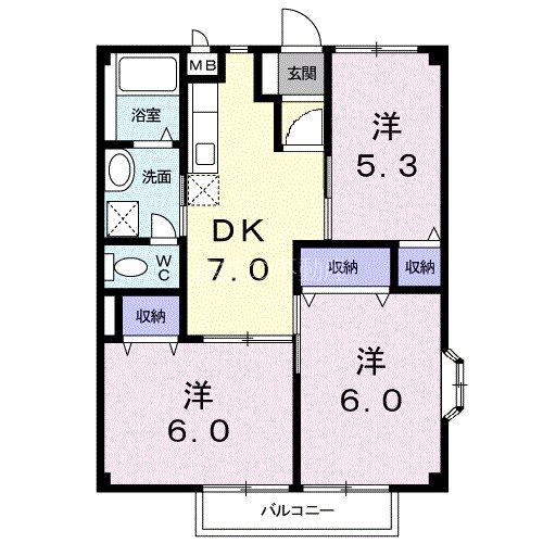 ベルデUI(3DK/1階)の間取り写真