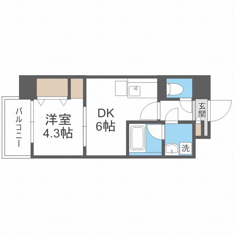 グランパシフィックPINELUXE(1DK/2階)の間取り写真