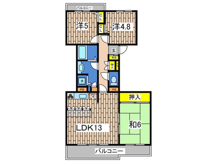 ハイツ東戸塚II(3LDK/1階)の間取り写真