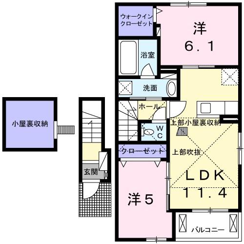 カレント ヴィラB(2LDK/2階)の間取り写真