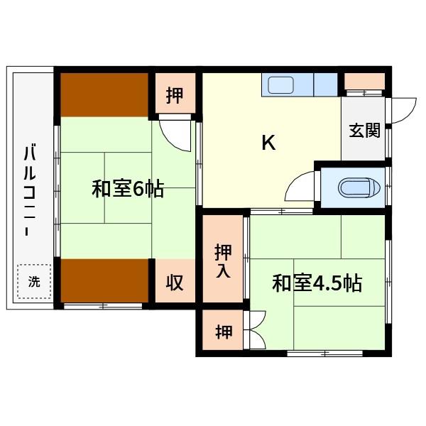 吉岡荘(2K/1階)の間取り写真