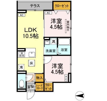 セレスティア西寺尾 A(2LDK/1階)の間取り写真